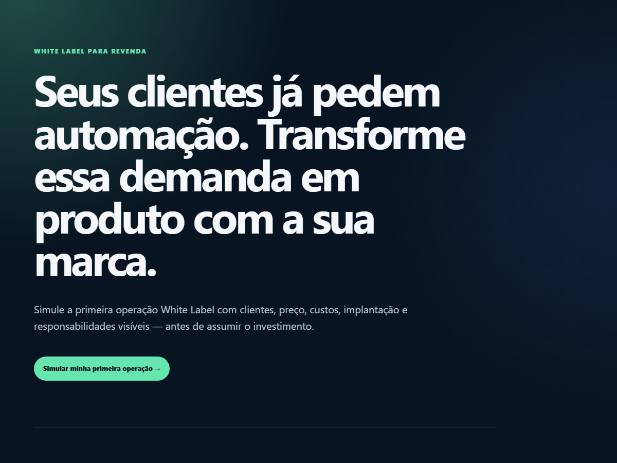 Landing page de campanha para uma oferta de automação com marca própria.