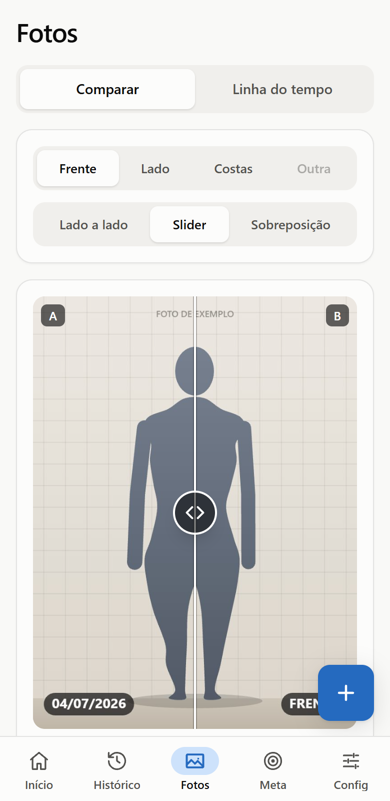 Comparação de fotos de exemplo com divisor deslizante entre duas datas.